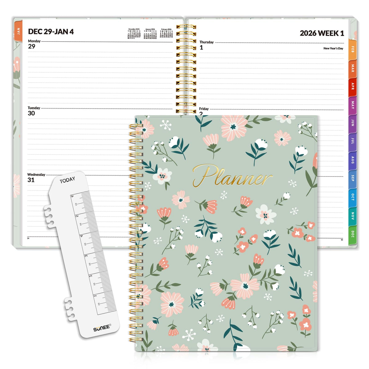 SUNEE 2026 Weekly and Monthly Planner - from January 2026 - December 2