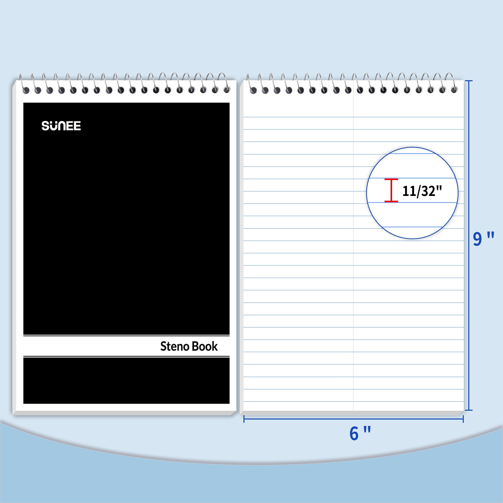 SUNEE 12 Pack Steno Pads 6x9, Gregg Rule, 60 Sheets, Spiral Notebook 6