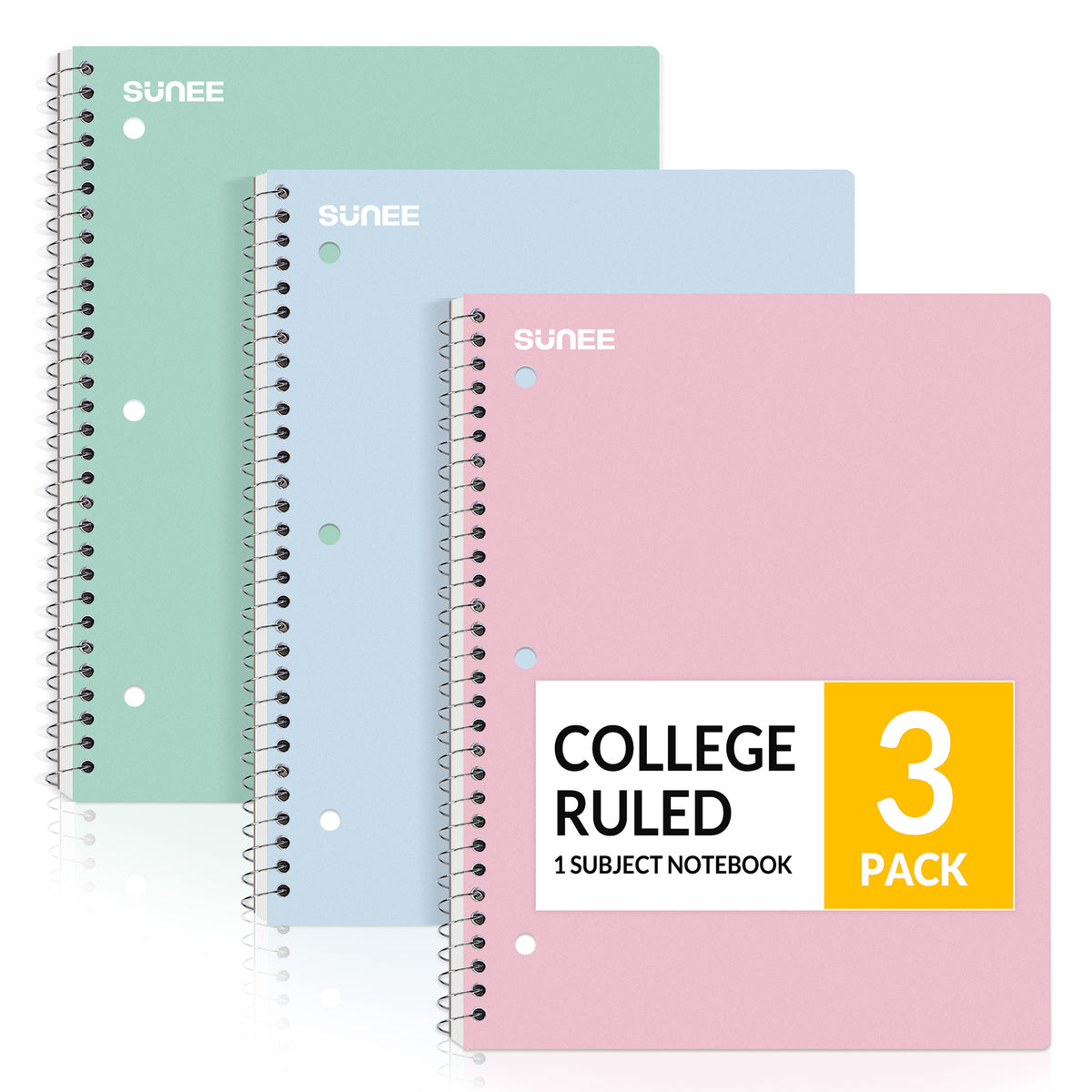 SUNEE 1-Subject Spiral Notebooks, College Ruled Paper, 8