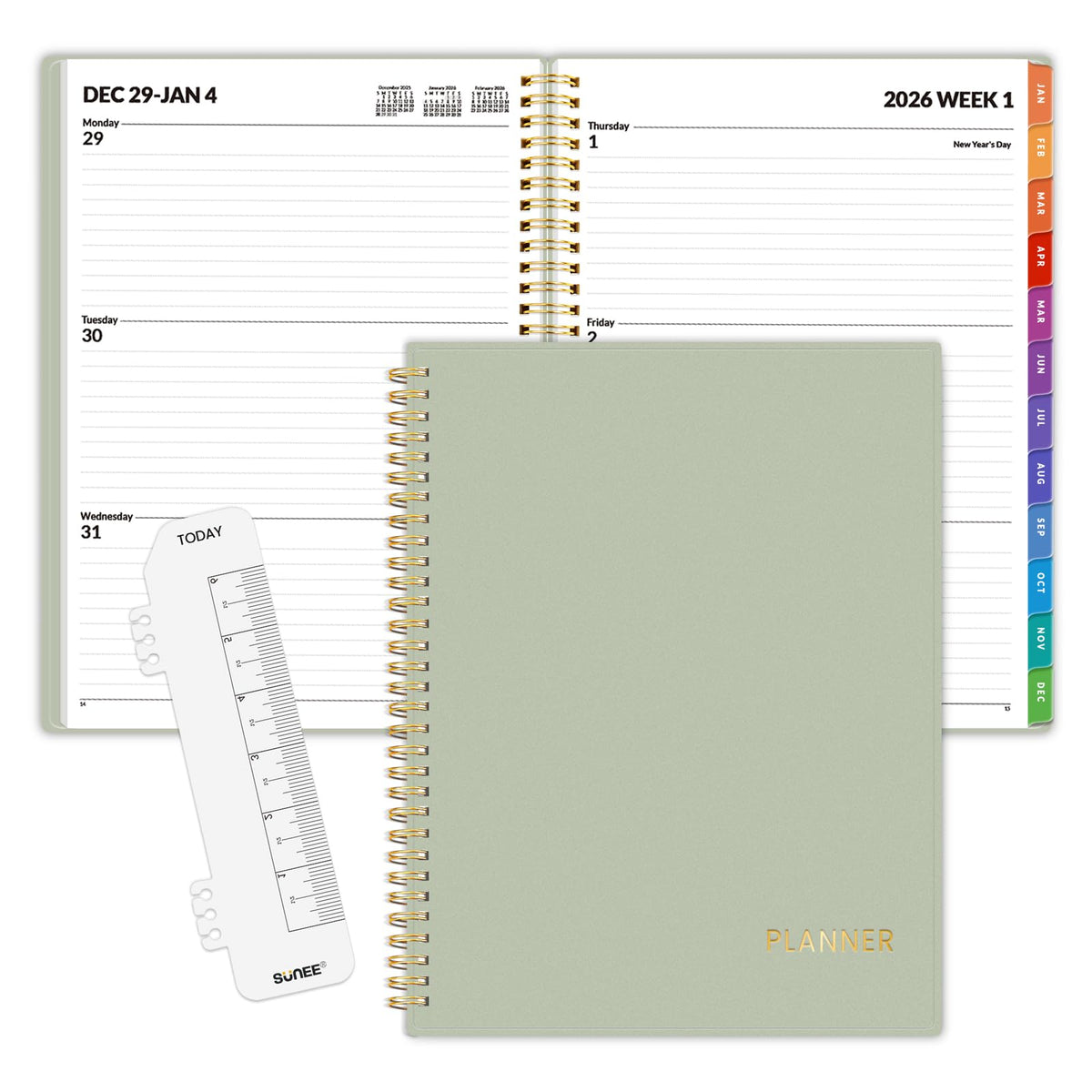 SUNEE 2026 Weekly and Monthly Planner - from January 2026 - December 2
