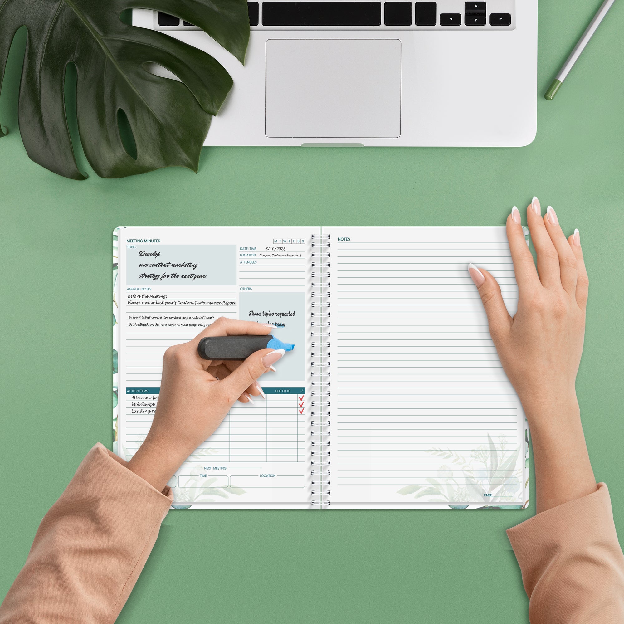 SUNEE Half Meeting Half Note Spiral Meeting Notebook 8.5