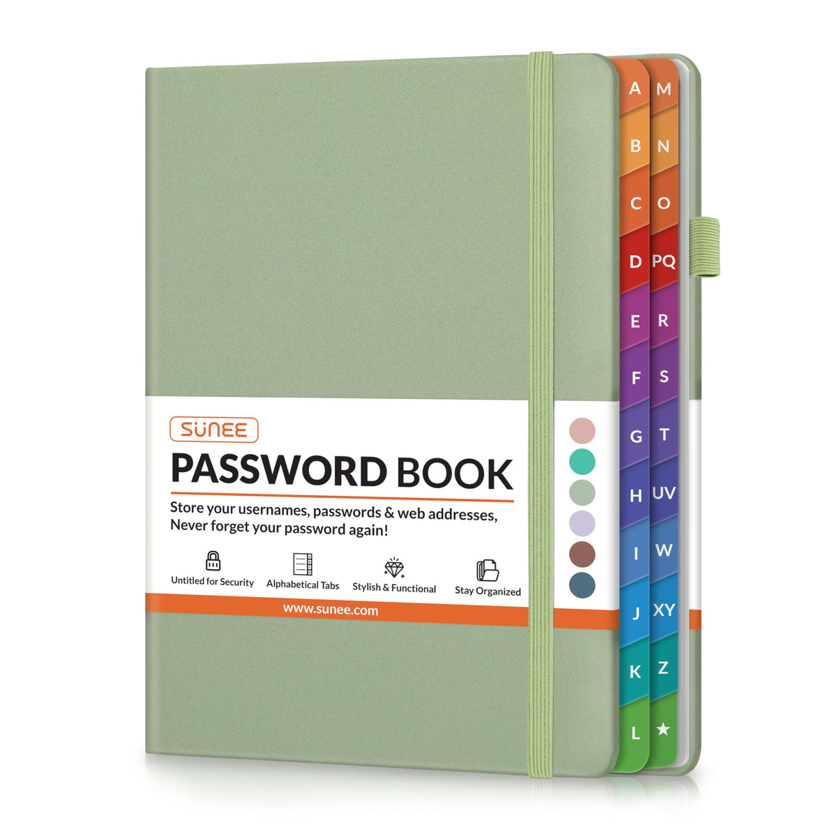 SUNEE Password Keeper Book – Medium 5.3×7.7, Sage Green